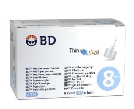 Aguja Pluma para insulina DB TW 0,25 mm 31G x 8mm 100 ud.