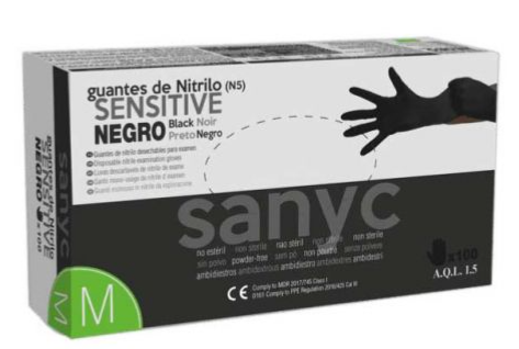 Guantes Nitrilo Negro Sanyc Sensitive Sin Polvo